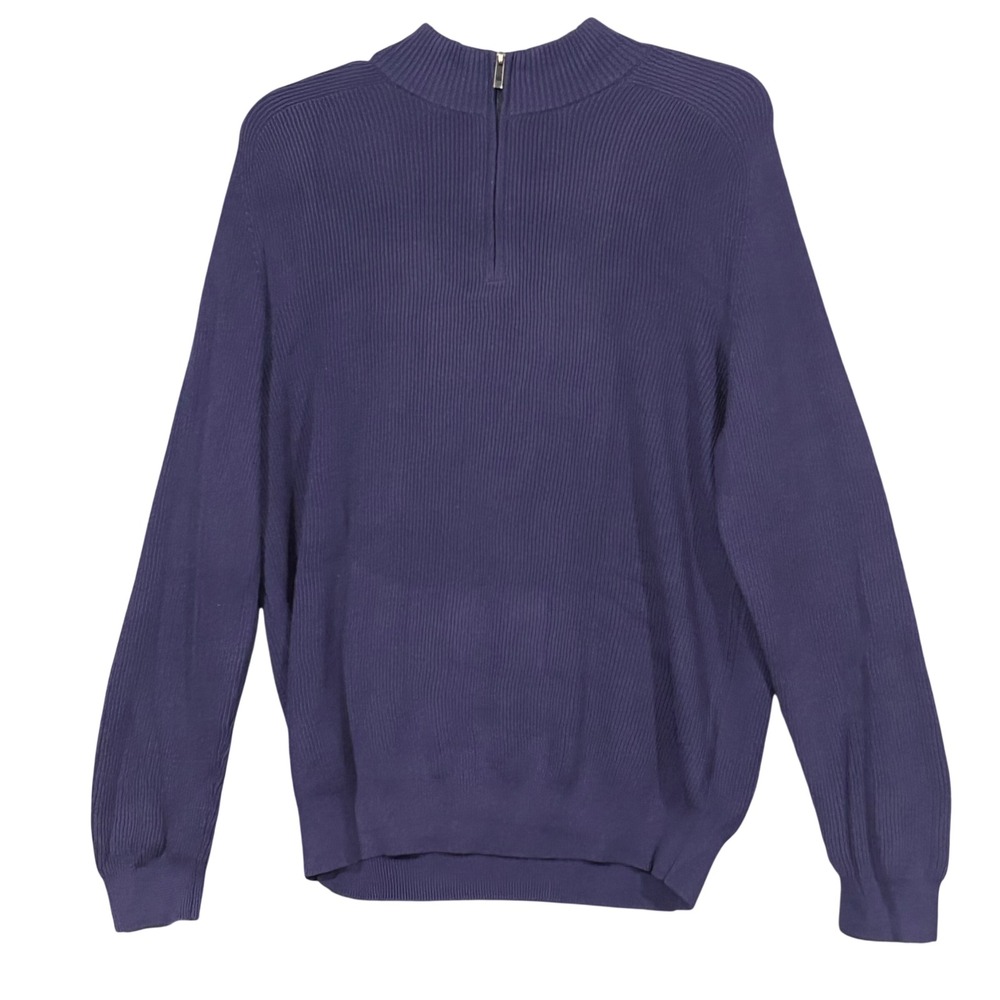 Jos A Bank Traveler Travel Tech Mens Large Navy Blue Ribbed Quarter Zip Sweater